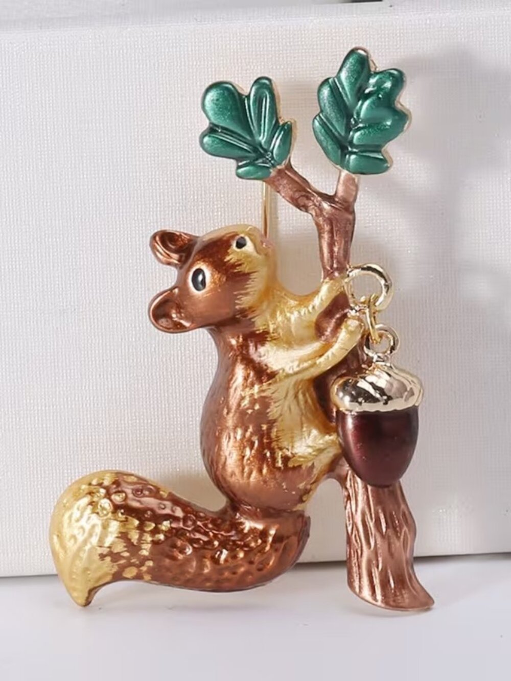 Vintage Enamel Cute Squirrel Brooch